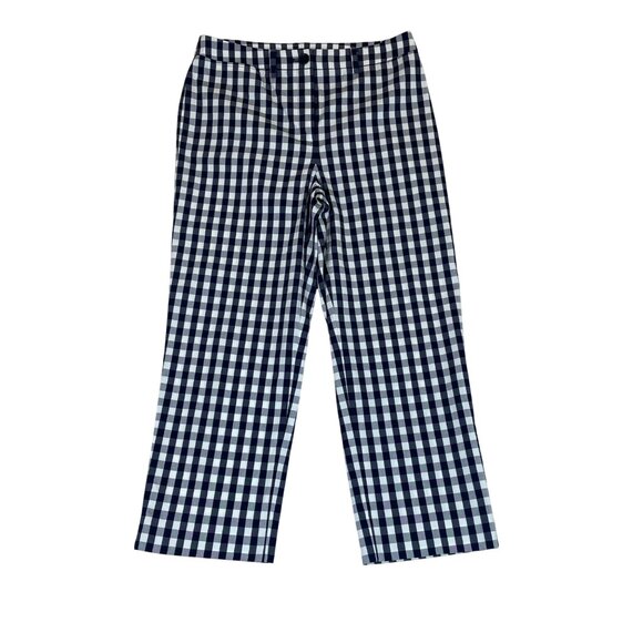 Jones New York Womens Navy & White Stretch Gingham Check Straight-Leg Pants Size - Picture 1 of 6